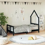  Otroški posteljni okvir črn 80x160 cm trdna borovina, (20916973)