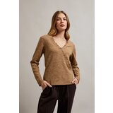Moodo Women's blouse with ribbed V-neck - beige Cijene