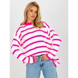 Fashion Hunters Fluo pink and ecru striped oversized sweater with stand-up collar by RUE PARIS Cene