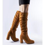 Gemre Brown ruched block heel boots Olesen | ePonuda.com