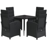  3-dijelni vrtni blagovaonski set s jastucima od poliratana crni Crna 80 cm table length | shoptok.hr