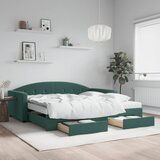  The Living Store Izvlečna dnevna postelja s predali tm. zelena 100x200 cm žamet - Izvlečna Dnevna Postelja, (21508953) Cene