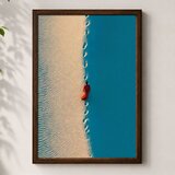 Wallxpert uramljena MDF slika 3752KACT-063, osoba u narandžastom hoda granicom peska i mora, pogled iz vazduha, 37 x 52 cm Cene