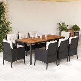 vidaXL 9-dijelni vrtni blagovaonski set s jastucima crni od poliratana | shoptok.hr