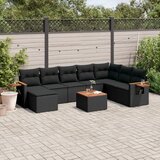 Maison Chic Seti vrtnega pohištva - Vrtna garnitura - Vrtni pohištvo set 9-delna z blazinami črn poli ratan, (21806091) | Shoptok.si