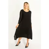 Şans Women's Plus Size Black Lined Crepe Dress