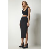 Happiness İstanbul Women's Black Slit Corduroy Knitted Pencil Skirt cene