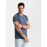 Ombre Men's BASIC classic cotton T-shirt with a serape neckline - blue melange | Shoptok.si