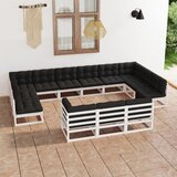 The Living Store Vrtna sedežna garnitura13-delna z blazinami bela trdna borovina - Vrtna Sedežna Garnitura, (21480652) | Shoptok.si