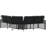 vidaXL Vrtna sofa L-oblika s jastucima i tabureom crna od poliratana | shoptok.hr