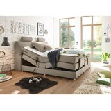 MID.YOU POSTELJA BOXSPRING 180 cm x 200 cm , tekstil, leseni material peščene barve | Shoptok.si