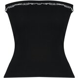 Trendyol Black Ribbed Strapless Collar Woven Garnish Body-fitting Cotton Crop Knitted Blouse Cene