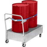 eurokraft basic Pomična prestrezna kadica iz jeklene pločevine, DxŠ 1200 x 800 mm, 2 x 200-l stoječi sod, modre barve RAL 5012 | Shoptok.si