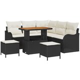 vidaXL Set vrtnih sofa s 8 komada i jastučićima Crni Poli Ratan Akacija, Dvosed sofa za vrt s pohranom i jastučićima Crni Poli Ratan, 3 komada set za objedovanje s jastučićima Crni Poli Ratan Akacija Cijene