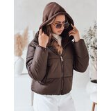 DStreet Kurtka damska zimowa krótka GLAMVO puchowa z kapturem brązowa | shoptok.hr