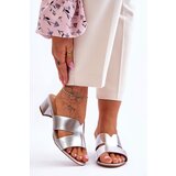 Kesi Classic leather slippers with low heels silver Miley | Shoptok.si