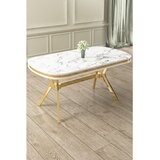 Hanah home trpezarijski sto Epal, 168 × 90 cm, ploča u dekoru belog mermera, zlatne noge | Eponuda.com