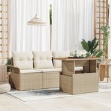 vidaXL 5-delni vrtni set kavčev z blazinami Bež Poly Rattan Akacija Cene