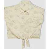 Defacto Girl Patterned Short Sleeve Crop Shirt