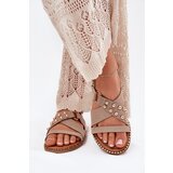 Boto Women's Flat Heeled Sandals With Gold Studs Beige Zanira | Shoptok.si