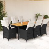 vidaXL 9-dijelni vrtni blagovaonski set s jastucima crni od poliratana | shoptok.hr