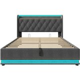 Lumor Postelja s predalom 140x200 cm iz lanu – z LED in USB + Type-C priključki – siva, (22151485) | Shoptok.si