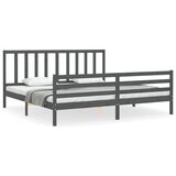 vidaXL Posteljni okvir z vzglavjem siv 200x200 cm trden les, (20736222) Cene