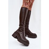 Boto Women's Boots with Thick Heel and Platform Slip-On Brown Florinne | shoptok.hr