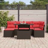  Kavčna garnitura z blazino 7 pcs Rjava in rdeča Poly ratan, (5000138347) | Shoptok.si