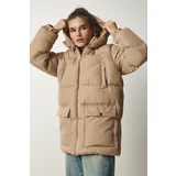 Happiness İstanbul Women's Beige Hooded Down Jacket