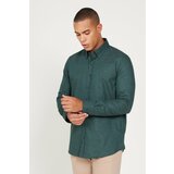 ALTINYILDIZ CLASSICS Men's Dark Green Recycle Slim Fit Slim Fit Hidden Button Collar Cotton Flannel Lumberjack Shirt cene