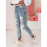DStreet Spodnie damskie jeansowe mom fit z dziurami MOMVIBE niebieskie | shoptok.hr