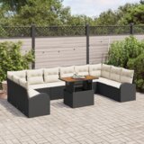 vidaXL set vrtne sedežne garniture s blazinami črn poli ratan | Shoptok.si