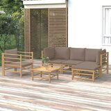 The Living Store Vrtna sedežna garnitura 6-delna s taupe blazinami bambus - Vrtna Sedežna Garnitura, (21467374) | Shoptok.si