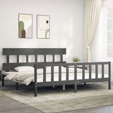 Maison Chic Posteljni okvir - Dvoposteljna postelja - Zakonska postelja z vzglavjem siv 200x200 cm trden les-J6094, (21771143) | Shoptok.si