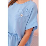 Kesi Włoski Women's viscose set with decorative flower and wide trousers - blue | Shoptok.si