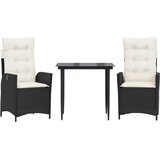  3-dijelni vrtni blagovaonski set s jastucima od poliratana crni Crna 80 x 80 x 74 cm | shoptok.hr