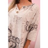 Kesi Włoski Women's cotton blouse with rolled-up sleeves and paisley pattern beige | shoptok.hr