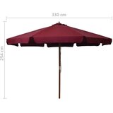  Zunanji senčnik z lesenim drogom 330 cm bordo, (20609991) | Shoptok.si