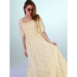 Sinsay Pamučna midi haljina s puf rukavima s cvjetnim uzorkom | shoptok.hr