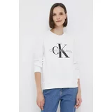 Calvin Klein Jeans Bombažen pulover ženska, bela barva