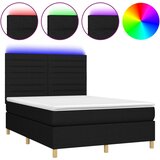 vidaXL Box spring postelja z vzmetnico LED črna 140x190 cm blago, (20846708) Cene