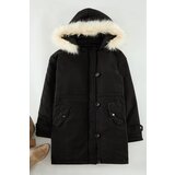 Trendyol Curve Black Fur Hooded Parka & Coat
