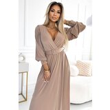 numoco basic Long dress with a wide belt and a Numoco neckline | Shoptok.si
