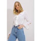 Trend Alaçatı Stili Women's White Long Sleeve V Neck Jacquard Frilly Blouse Cijene