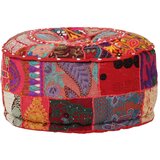 vidaXL tabure večbarven okrogel, bombaž, ročno izdelan 40x20 cm rdeč cene