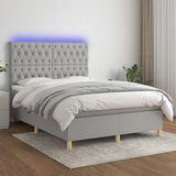 The Living Store Box spring postelja z vzmetnico LED svetlo siva 140x190cm blago - Box Spring Postelja, (21519341) | Shoptok.si