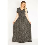 Şans Women's Plus Size Black Waist Gathered Maxi Length Lilac Dress Cene