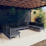 The Living Store Vrtna sedežna garnitura 9-delna z blazinami siva trdna borovina - Vrtna Sedežna Garnitura, (21478974) | Shoptok.si