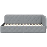 vidaXL Kotna postelja z vzglavjem Svetlo siva 100 x 200 cm blago | Shoptok.si